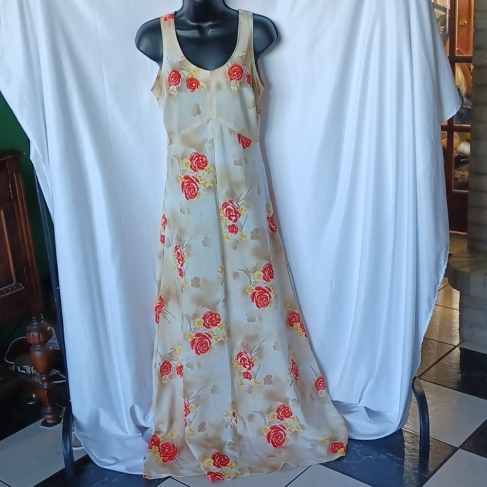 Vtg Kenny Classics 70s style sleeveless Maxi Dress, 17" pit to pit